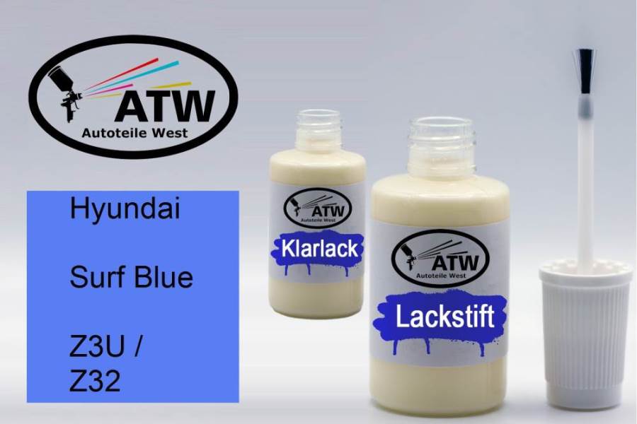 Hyundai, Surf Blue, Z3U / Z32: 20ml Lackstift + 20ml Klarlack - Set, von ATW Autoteile West.
